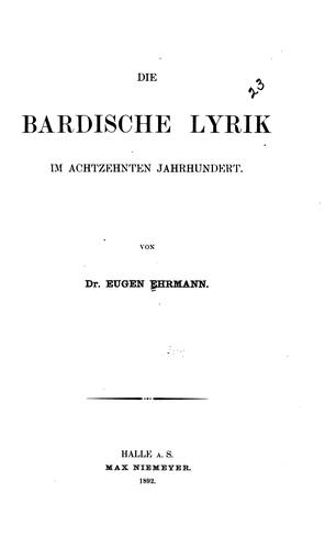 Die bardische Lyrik im achtzehnten Jahrhundert