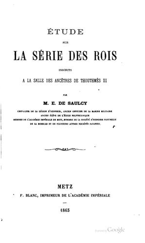 Étude sur la série des rois inscrits à la salle des ancêtres de Thoutmès III