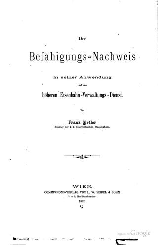 Der Befähigungs-nachweis in seiner Anwendung auf den höheren Eisenbahn ...
