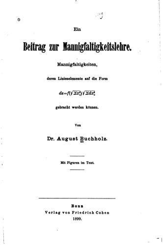 Ein Beitrag zur Mannigfaltigkeitslehre: Mannigfaltigkeiten, deren ...