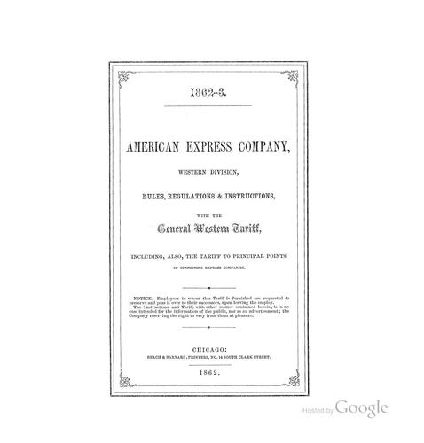 American Express Company: Western Division, Rules, Regulations & Instructions, with the General ...