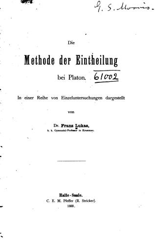 Die methode der eintheilung bei Platon