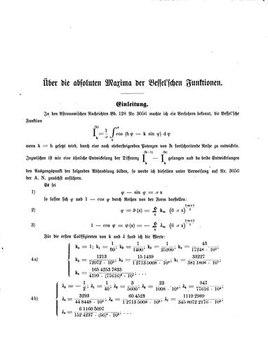 Über die absoluten Maxima der Bessel'schen Funktionen