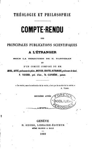 Théologie et philosophie: compte-rendu des principales publications ...