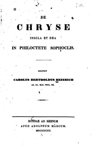 De Chryse insula et dea in Philoctete Sophoclis