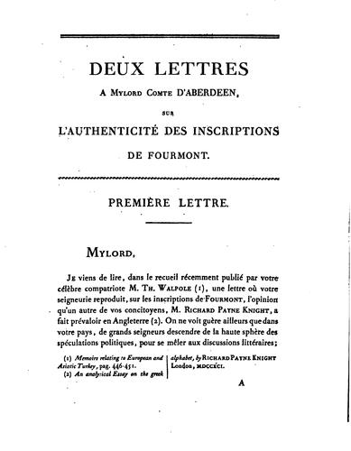 Deux lettres à Mylord Comte d'Aberdeen, sur l'authenticité des inscriptions ...