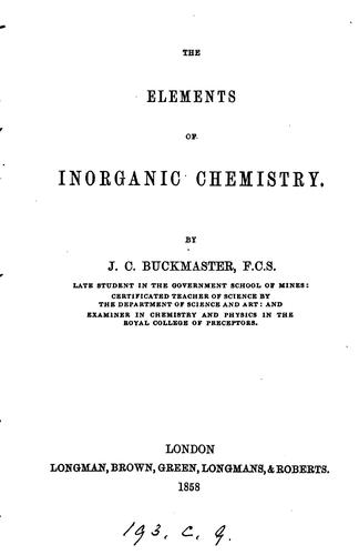 The elements of inorganic chemistry