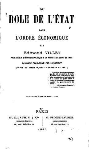 Du rôle de l'état dans l'ordre économique