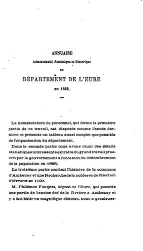 Annuaire administratif, statistique et historique du département de l'Eure