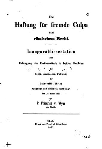 Die Haftung für Fremde culpa nach römischem Recht