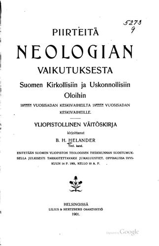 Piirteitä neologian vaikutuksesta suomen kirkollisiin ja uskonnollisiin ...
