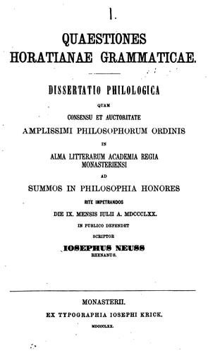 Dissertationes in Horatium