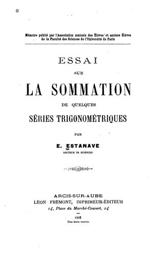 Essai sur la sommation de quelques séries trigonométriques