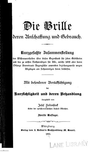 Die Brille, deren Anschaffung und Gebrauch ...