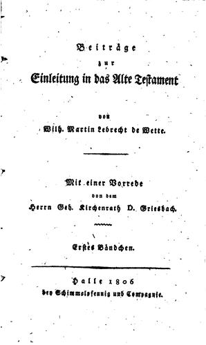 Beitráge zur Einleitung in das Alte Testament. 2 Bdchen