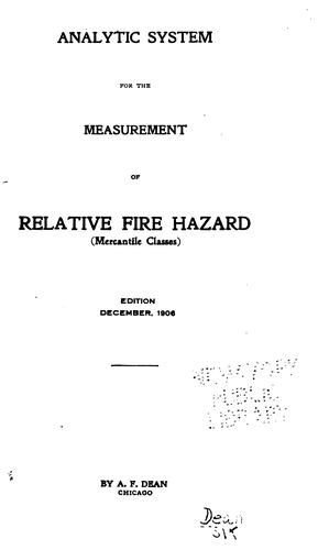 Analytic System for the Measurement of Relative Fire Hazard (mercantile Classes) ...