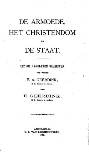 De armoede: het Christendom en de Staat. Uit de nagelaten schriften van ...