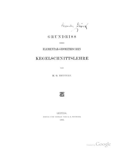 Grundriss einer elementar-geometrischen Kegelschnittslehre