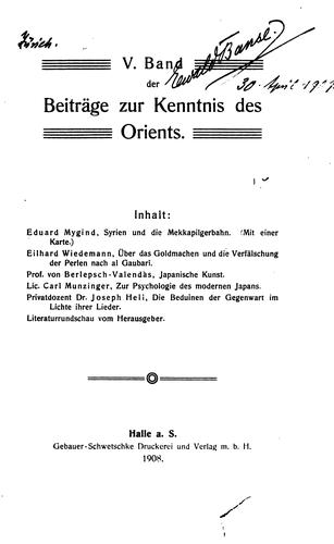 Beiträge zur Kenntnis des Orients
