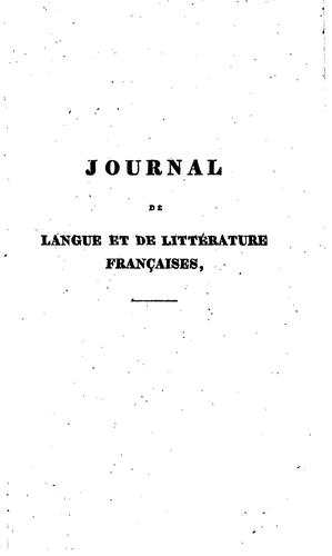 Journal de Langue et de Littérature Françaises, Par une Société de Gens de ...