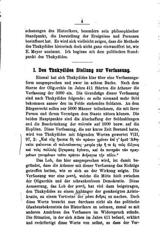 Die Stellung des Thukydides zu Perikles und Kleon