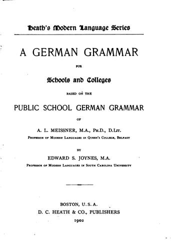 German Grammar ... Based on ... Grammar of A.L. Meissner