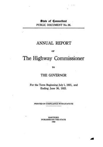Biennial Report of the Highway Commissioner to the Governor