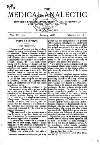 Medical Analectic: A Monthly Epitome of Progress in All Divisions of Medico-chirurgical Practice