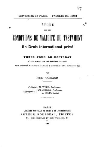 Etude sur les conditions de validité du testament en droit international privé