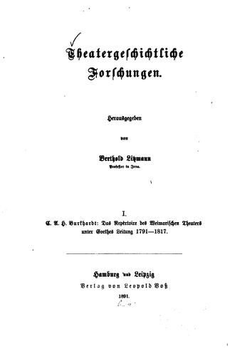 Theatergeschichtliche Forschungen