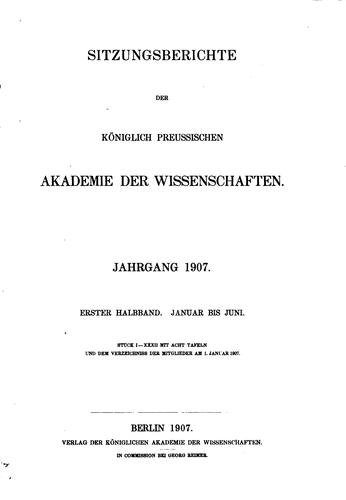 Sitzungsberichte der preussischen Akademie der Wissenschaften
