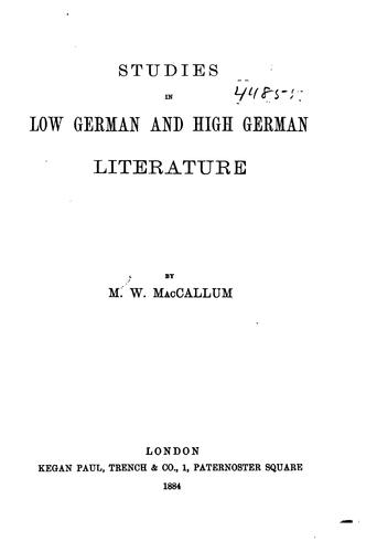 Studies in Low German and High German Literature