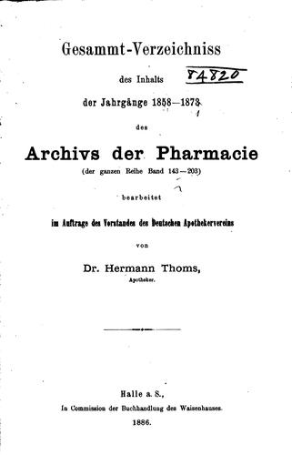 Archiv der Pharmazie und Berichte der Deutschen pharmazeutischen Gesellschaft