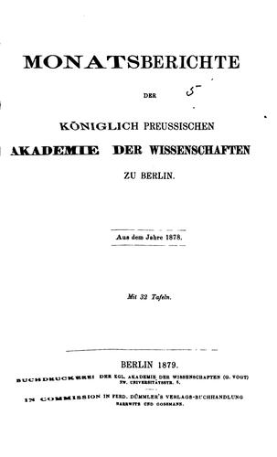 Monatsberichte der Königlichen preussische Akademie des Wissenschaften zu Berlin