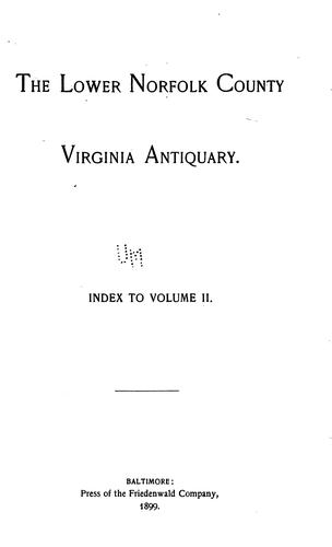 The Lower Norfolk County Virginia Antiquary