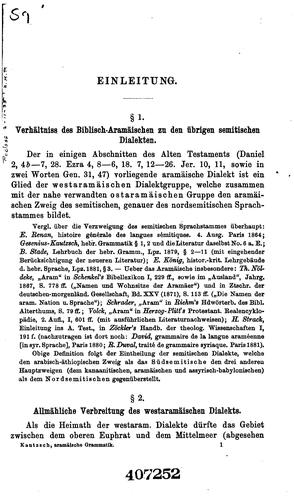 Abriss des biblischen Aramäisch: Grammatik, nach Handschriften berichtigte Texte, Wörterbuch