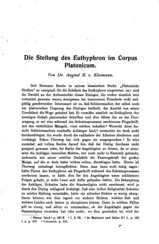 Die Stellung des Euthyphron im Corpus Platonicum