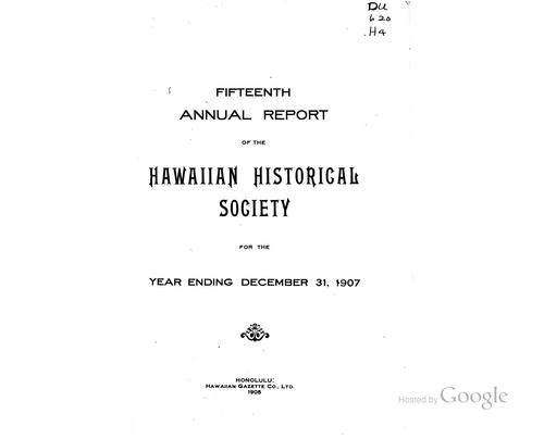 Annual Report of the Hawaiian Historical Society