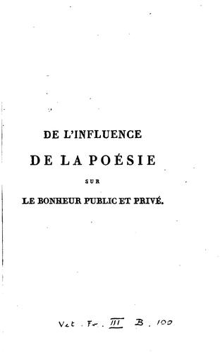 De l'influence de la poésie sur le bonheur public et privé