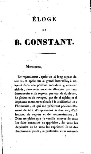 Éloge de Benjamin-Constant: prononcé le 12 juin 1833 dans la chaire de l'Athénée royal de Paris