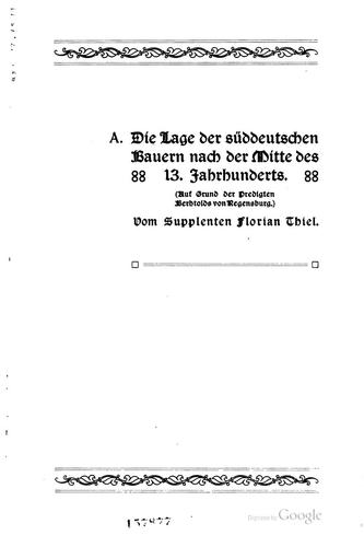 Die Lage der Süddeutschen Bauern nach der Mitte des 13. Jahrhunderts: Auf ...