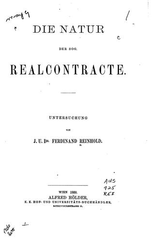 Die Natur der Sog. Realcontracte