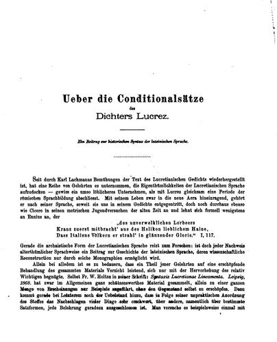 Die Conditionalsätze des Dichters Lukrez
