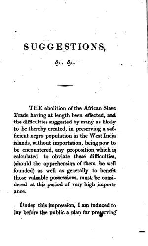 Suggestions, Arising from the Abolition of the African Slave Trade for ...