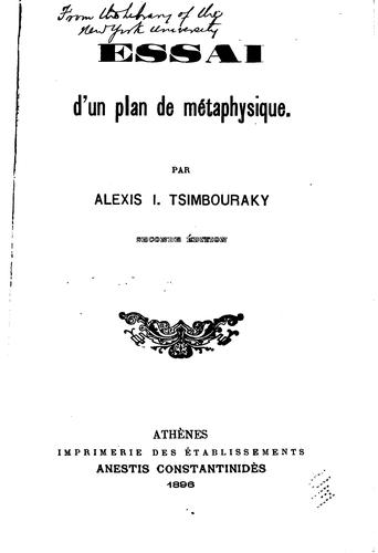 Essai d'un plan de métaphysique