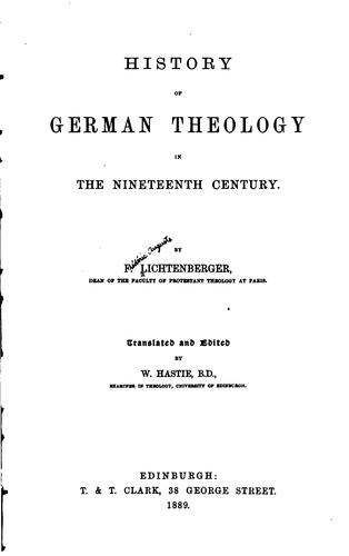 History of German Theology in the Nineteenth Century