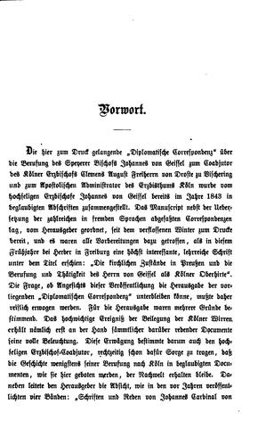 Diplomatische Correspondenz über die Berufung des Bischofs Johannes von Geissel ... zum ...