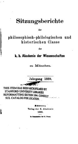Sitzungsberichte der philosophisch-philologischen und historischen Classe der K.b. Akademie der ...