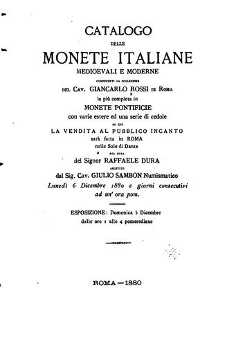 Catalogo delle monete italiane medioevali e moderne componenti la collezione