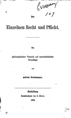 Des einzelnen Recht und Pflicht: Ein philosophischer Versuch auf ...